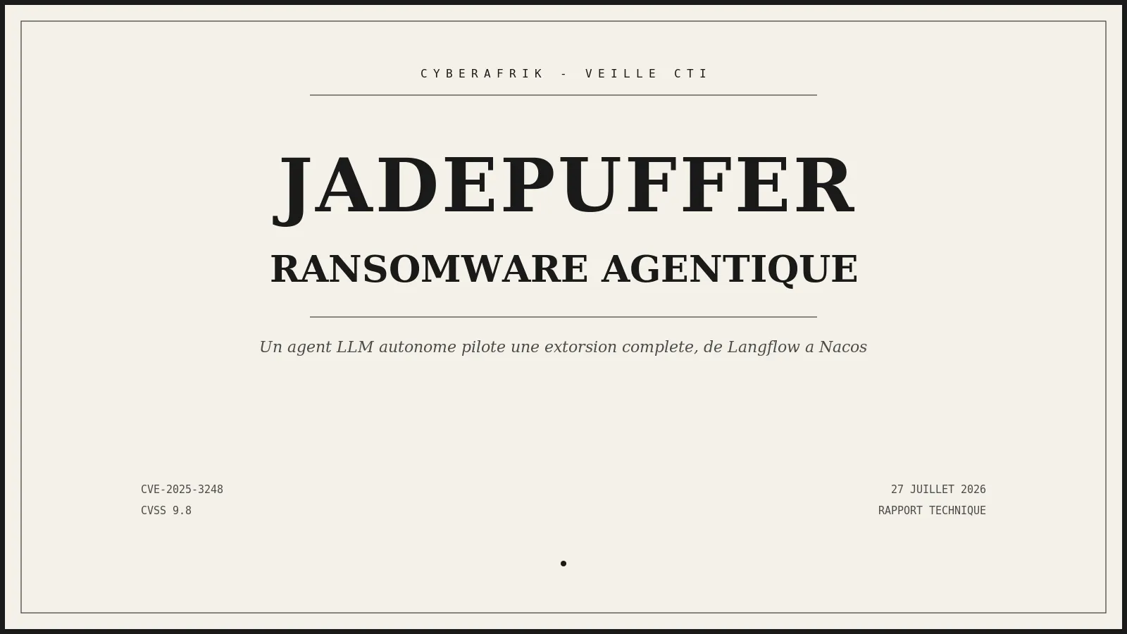 JADEPUFFER : la premiere campagne de ransomware pilotee de bout en bout par un agent IA