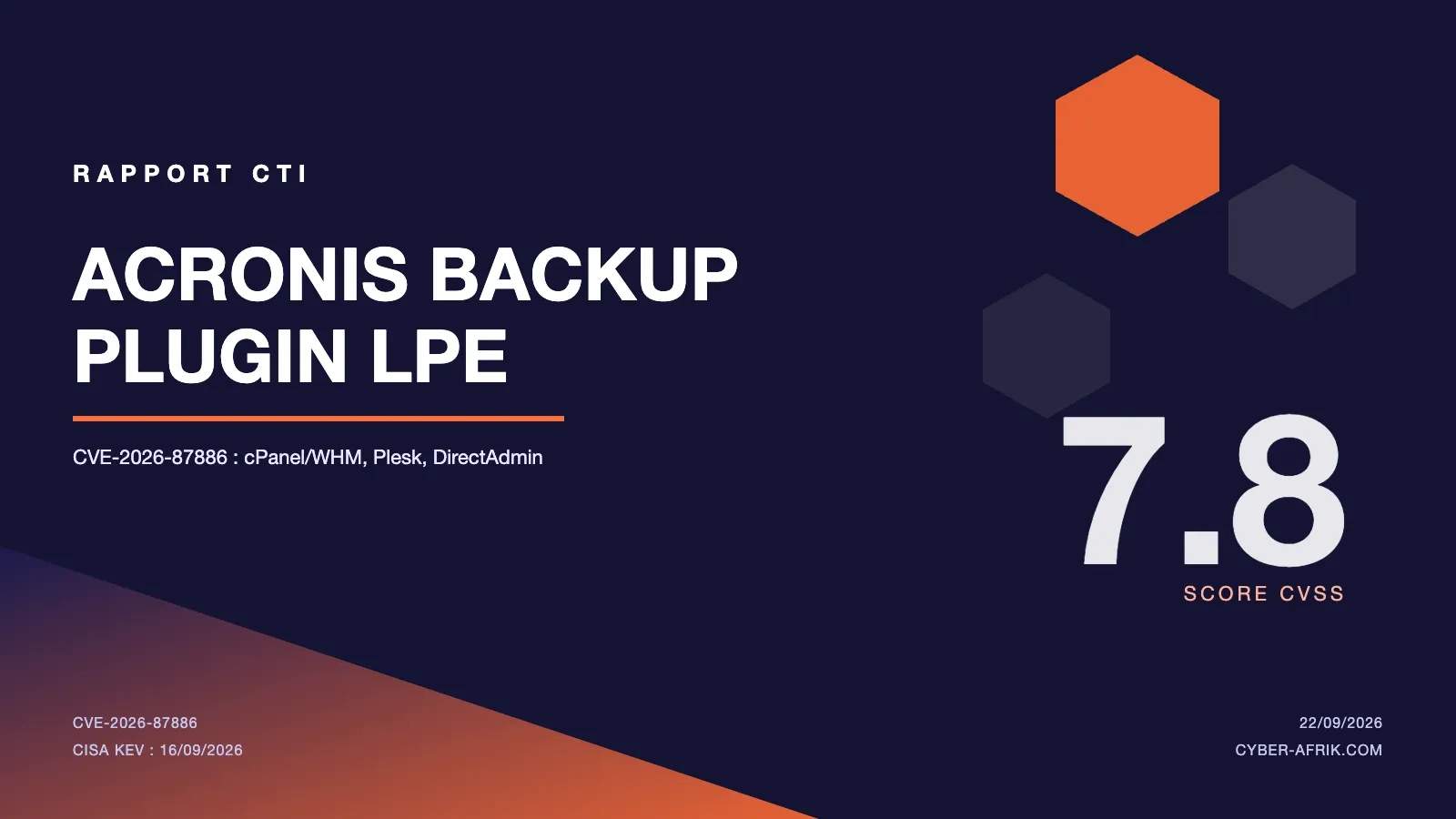 CVE-2026-87886 : des permissions de fichier trop larges transforment le plugin de sauvegarde Acronis en porte vers root
